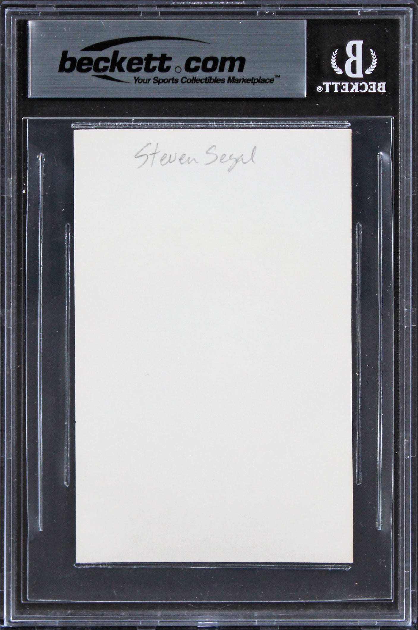 Steven Seagal Under Siege Authentic Signed 3x5 Index Card w/ Black Sig BAS Slab