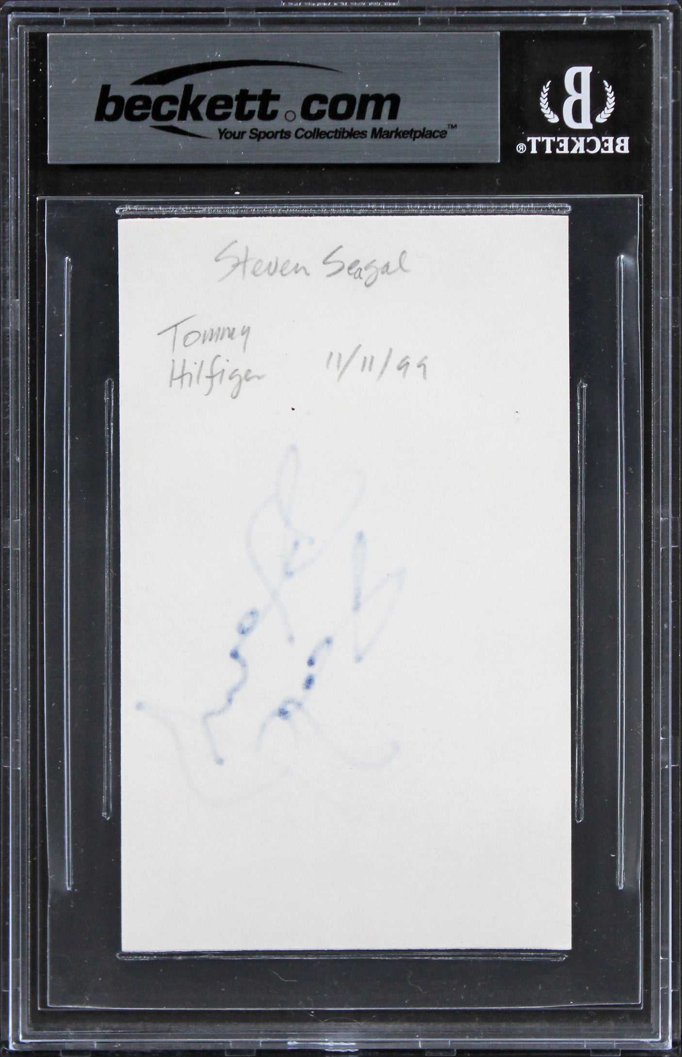 Steven Seagal Under Siege Authentic Signed 3x5 Index Card w/ Blue Sig BAS Slab