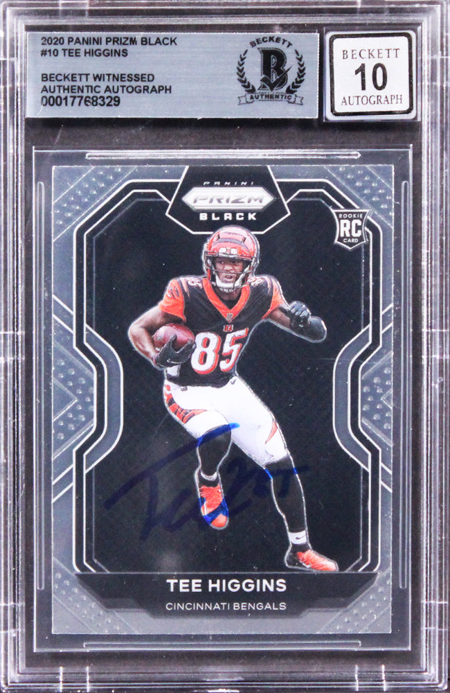 Tee Higgins Signed 2020 Panini Prizm Black #10 Rookie Card Auto 10! BAS Slabbed
