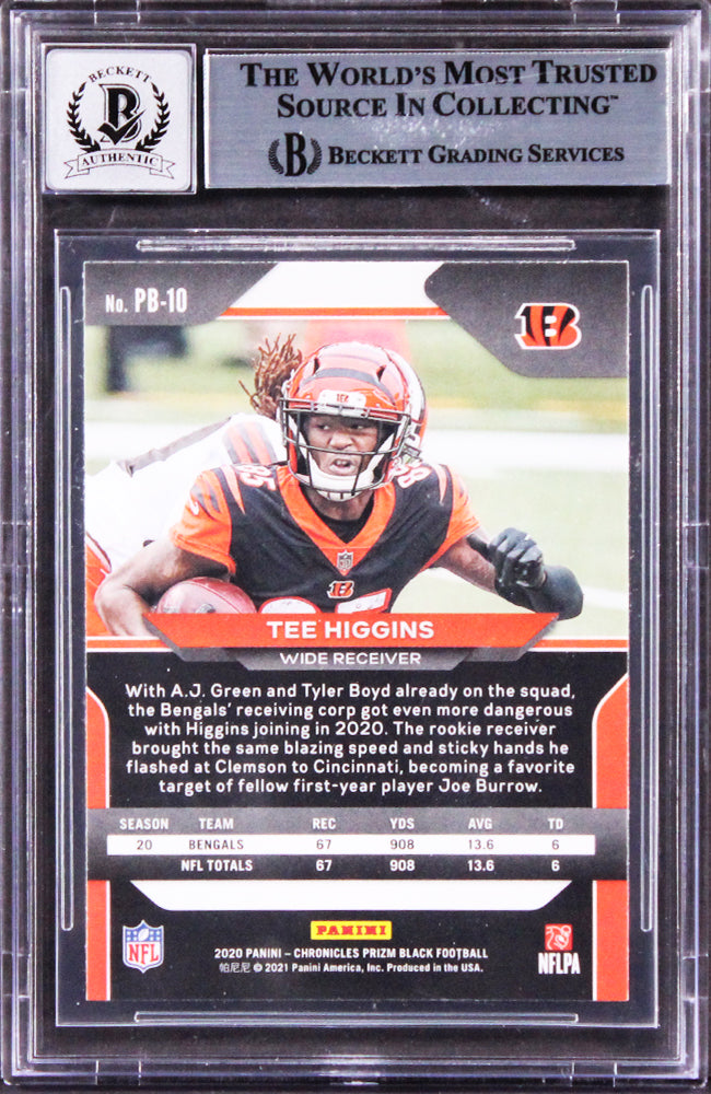 Tee Higgins Signed 2020 Panini Prizm Black #10 Rookie Card Auto 10! BAS Slabbed