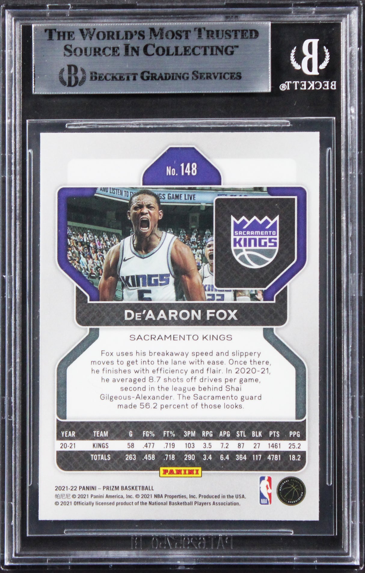 Kings De'Aaron Fox Authentic Signed 2021 Panini Prizm #148 Card BAS Slabbed