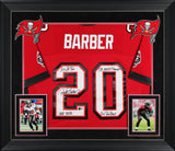Buccaneers Ronde Barber "4x Insc" Signed Red M&N Throwback Framed Jersey BAS Wit