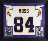 Vikings Randy Moss Signed White 1998 M&N Throwback Framed Jersey BAS Witnessed