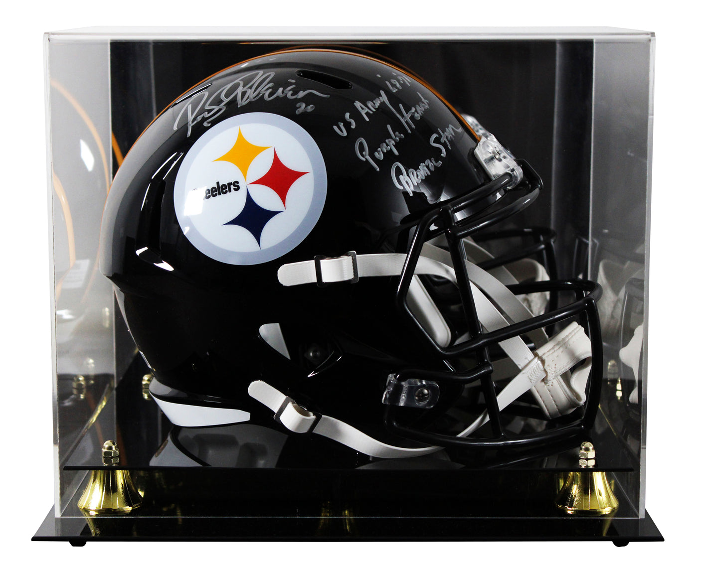 Steelers Rocky Bleier "3x Insc" Signed Full Size Speed Rep Helmet W/ Case BAS W