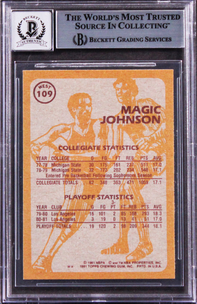 Lakers Magic Johnson Signed 1981 Topps #W109 SA Card Auto 10! BAS Slabbed 2