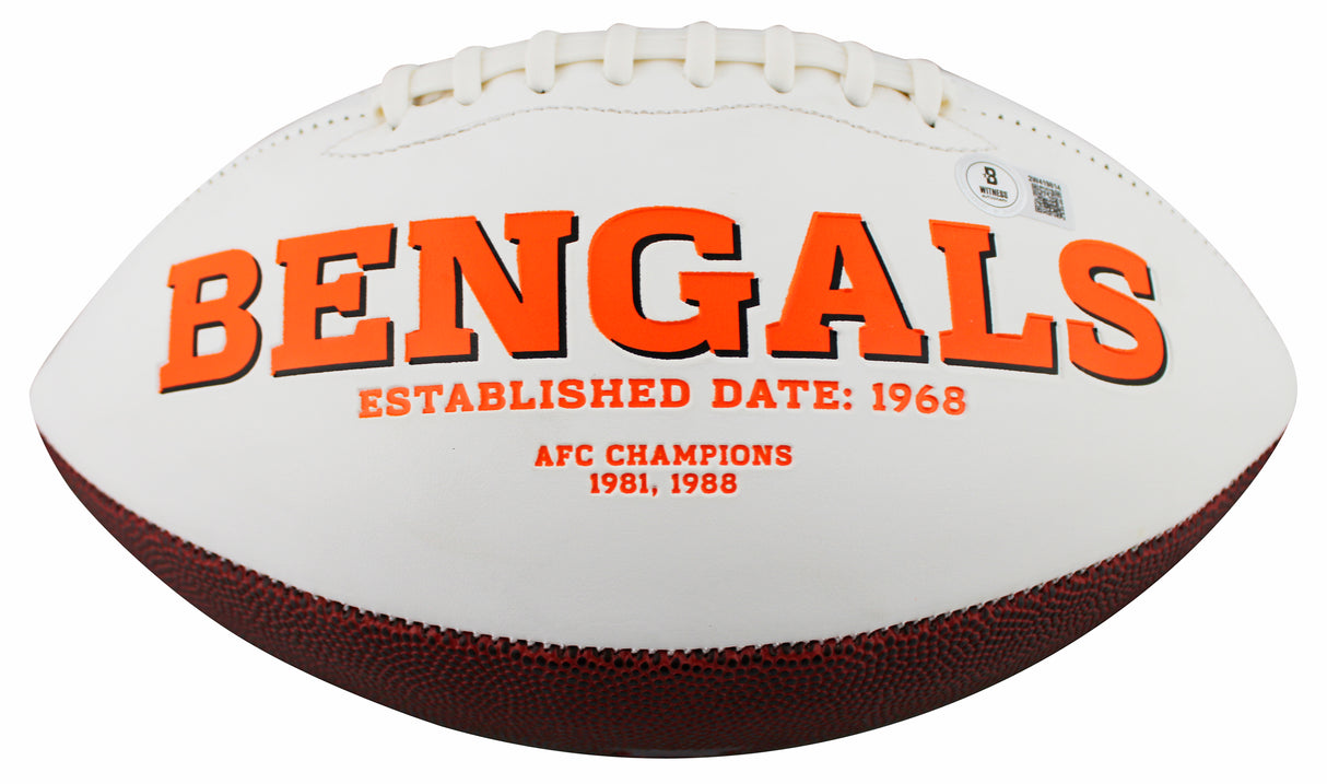 Bengals Tee Higgins Signed Rawlings White Panel Football W/ Case BAS Witnessed