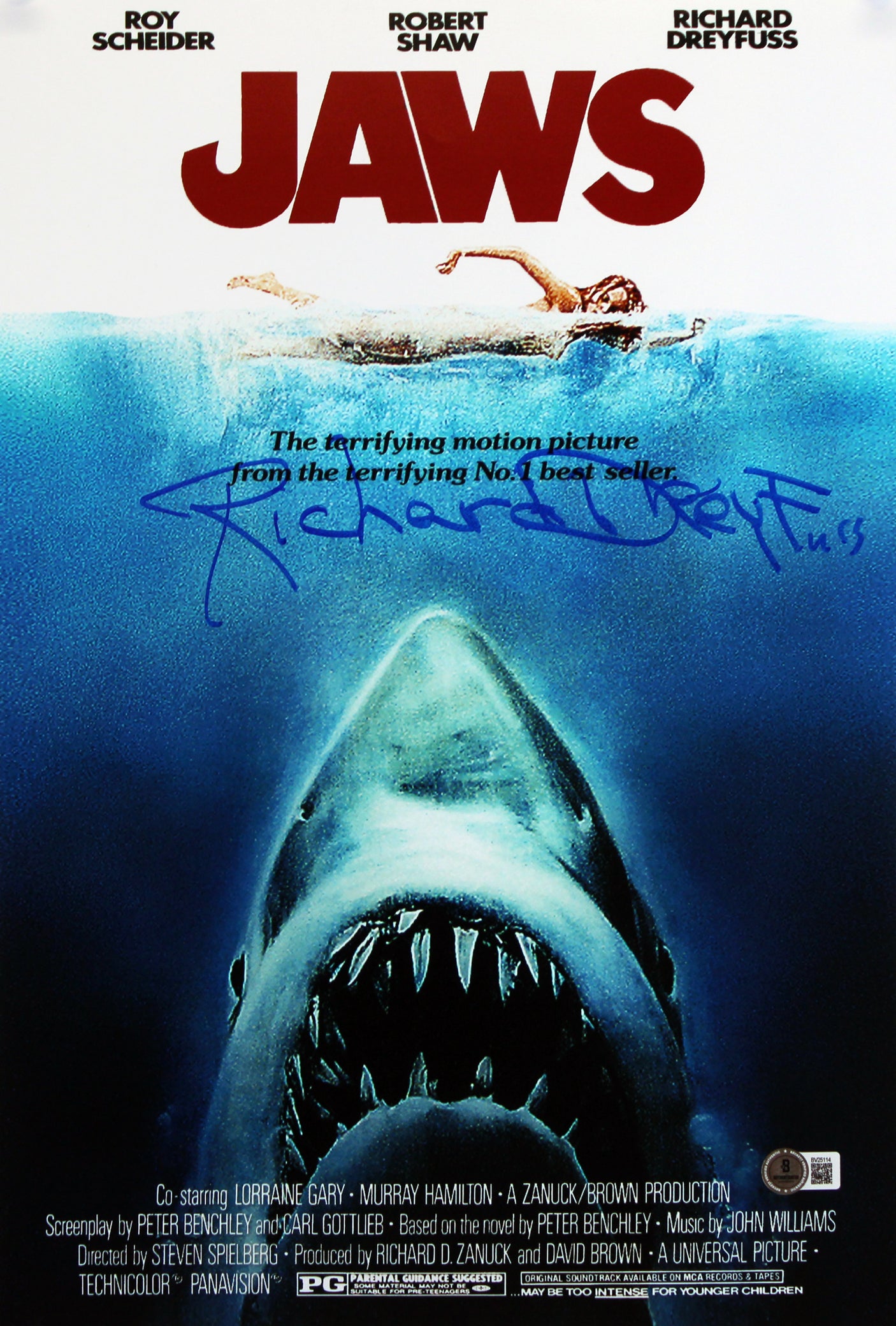 Richard Dreyfuss Jaws Signed 12x18 Mini Movie Poster Photo BAS #BV25114