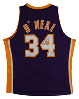 Lakers Shaquille O'Neal Signed Purple M&N TB HWC Swingman Jersey BAS W #WP79141