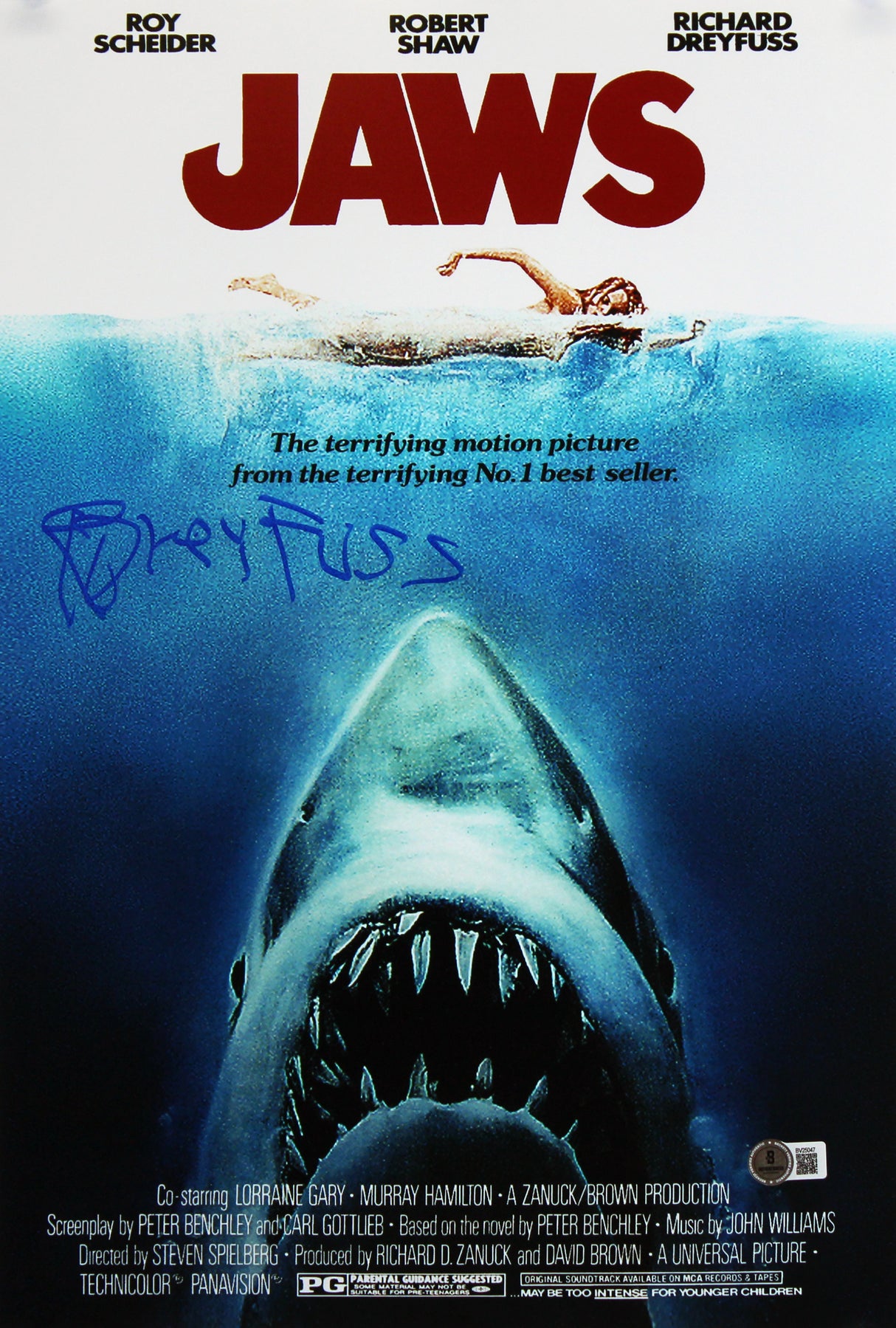 Richard Dreyfuss Jaws Signed 12x18 Mini Movie Poster Photo BAS #BV25047
