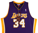 Lakers Shaquille O'Neal Signed Purple M&N TB HWC Swingman Jersey BAS W #WP79141