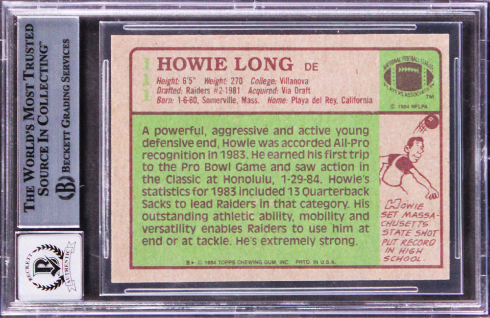 Raiders Howie Long Signed 1984 Topps #111 Rookie Card Auto Gem 10! BAS Slabbed 2