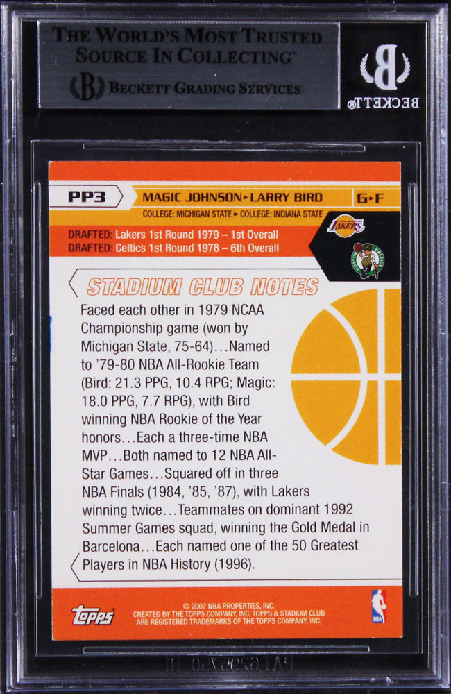 Magic Johnson & Larry Bird Signed 2007 Stadium Club Promos #PP3 Card BAS Slabbed