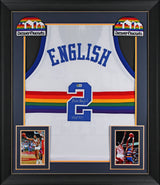 Alex English "HOF 97" Signed White Pro Style Framed Jersey BAS Witnessed
