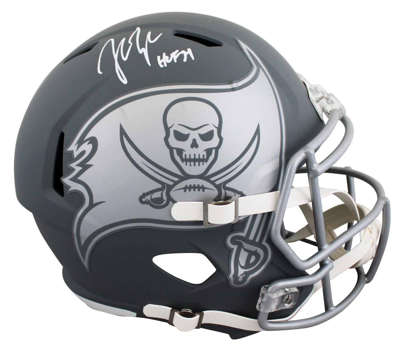 Buccaneers John Lynch "HOF 21" Signed Slate Full Size Speed Rep Helmet BAS Wit