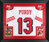 Brock Purdy Signed White Pro Style Framed Jersey w/ Dropshadow BAS Witnessed