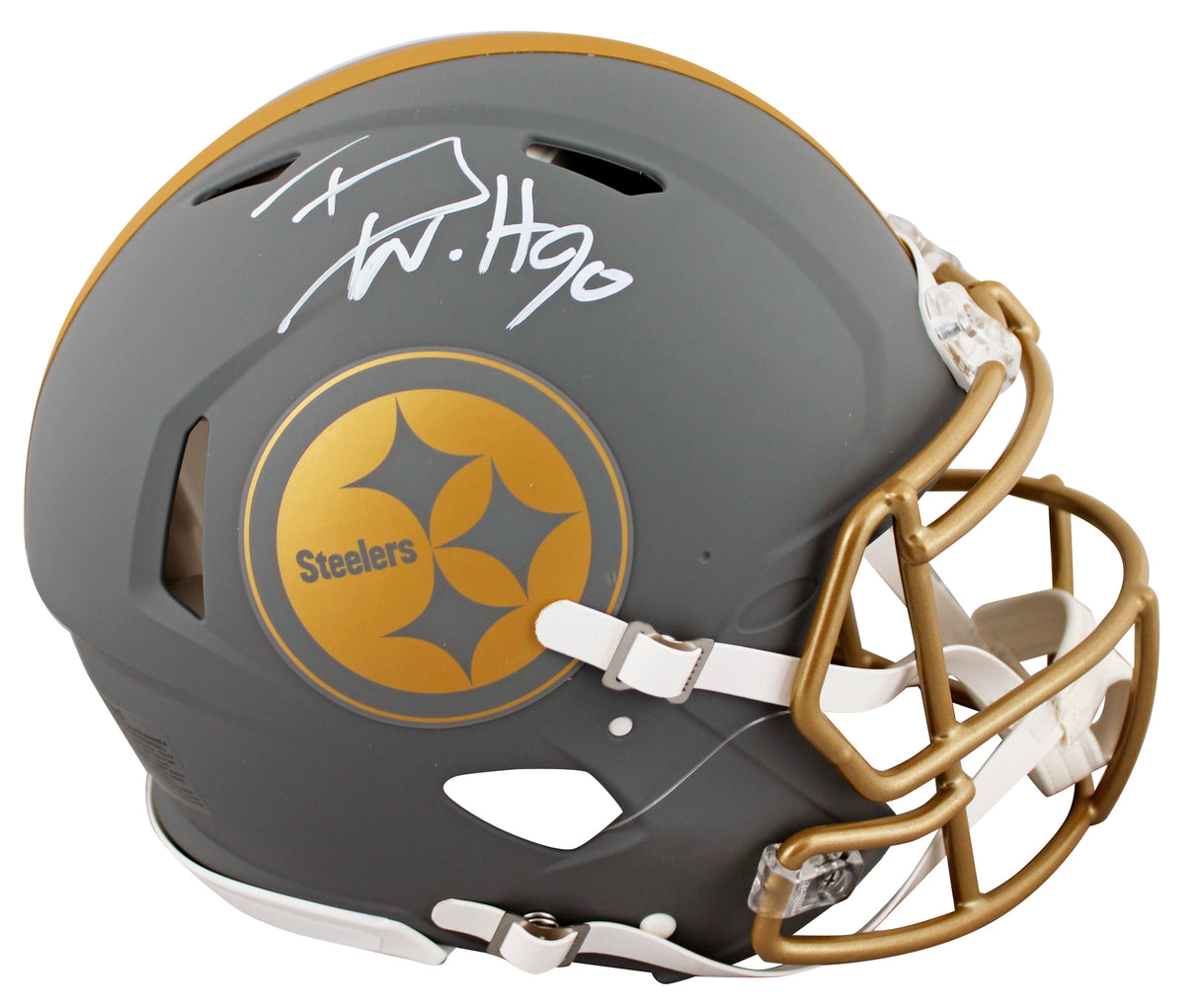 Steelers T.J. Watt Signed Slate Full Size Speed Proline Helmet W/ Case BAS Wit