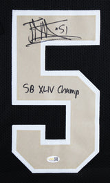 Jonathan Vilma "SB XLIV Champ" Signed Black Pro Style Framed Jersey JSA Witness