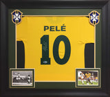 Brazil Pele Authentic Signed Yellow Pro Style Framed Jersey Autographed BAS