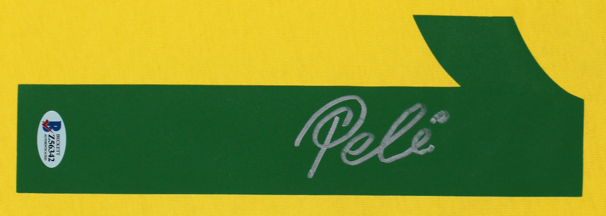 Brazil Pele Authentic Signed Yellow Pro Style Framed Jersey Autographed BAS