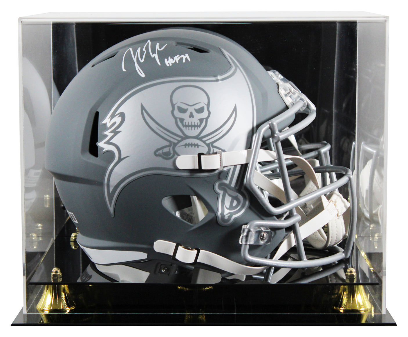Buccaneers John Lynch "HOF 21" Signed Slate F/S Speed Rep Helmet W/ Case BAS Wit
