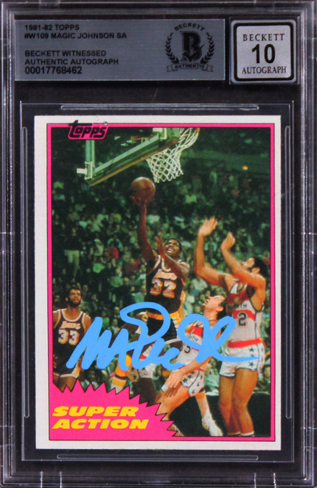 Lakers Magic Johnson Signed 1981 Topps #W109 SA Card Auto 10! BAS Slabbed 3