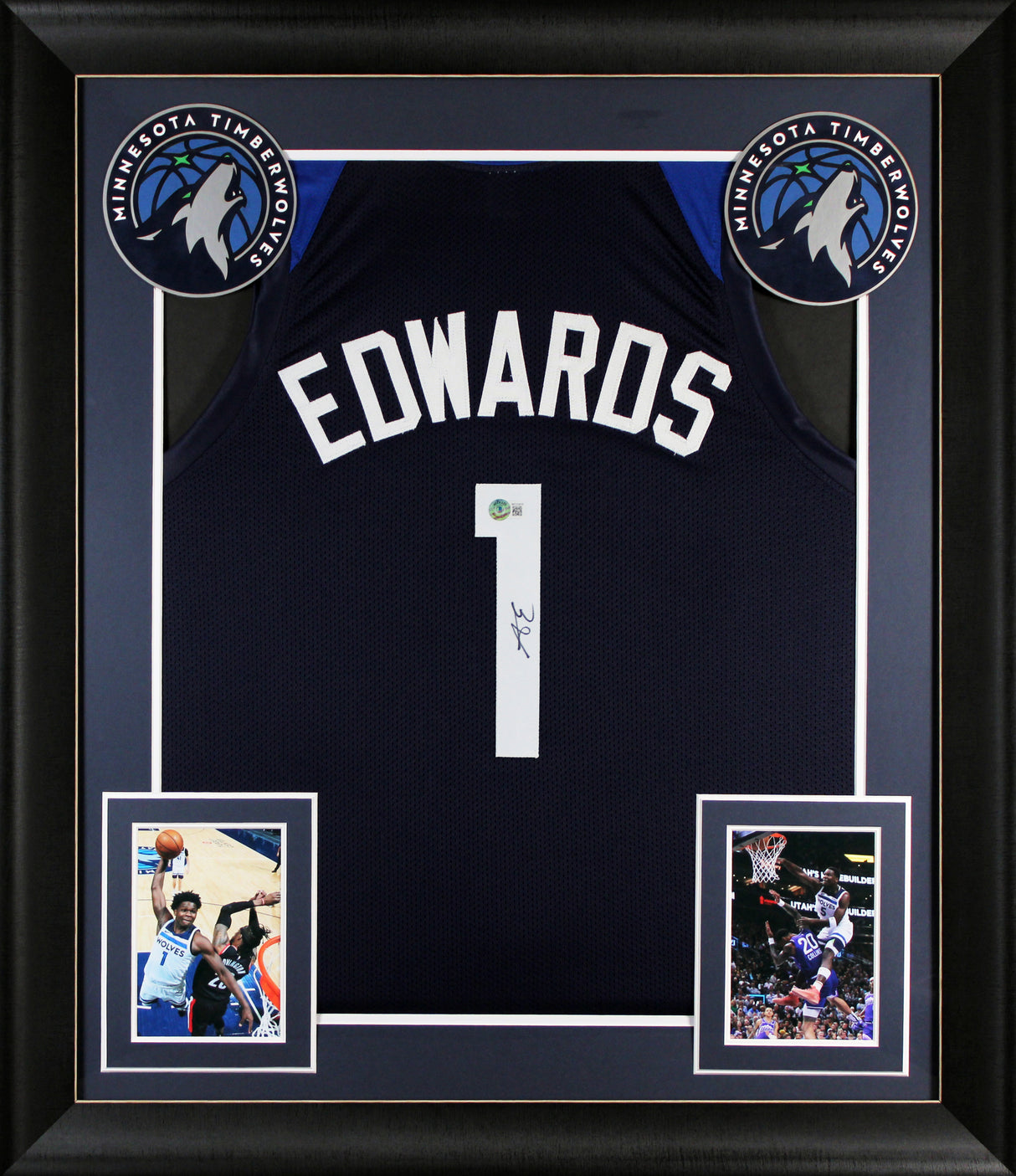 Anthony Edwards Authentic Signed Navy Blue Pro Style Framed Jersey BAS