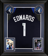 Anthony Edwards Authentic Signed Navy Blue Pro Style Framed Jersey BAS