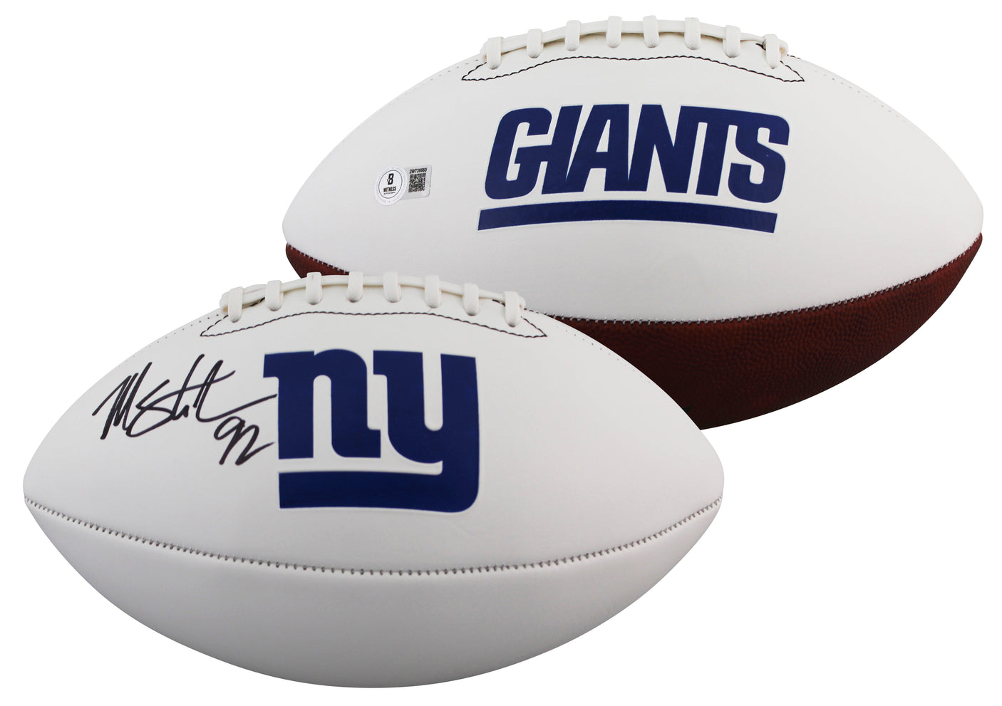 Giants Michael Strahan Signed Rawlings White Panel Logo Football BAS Witnessed
