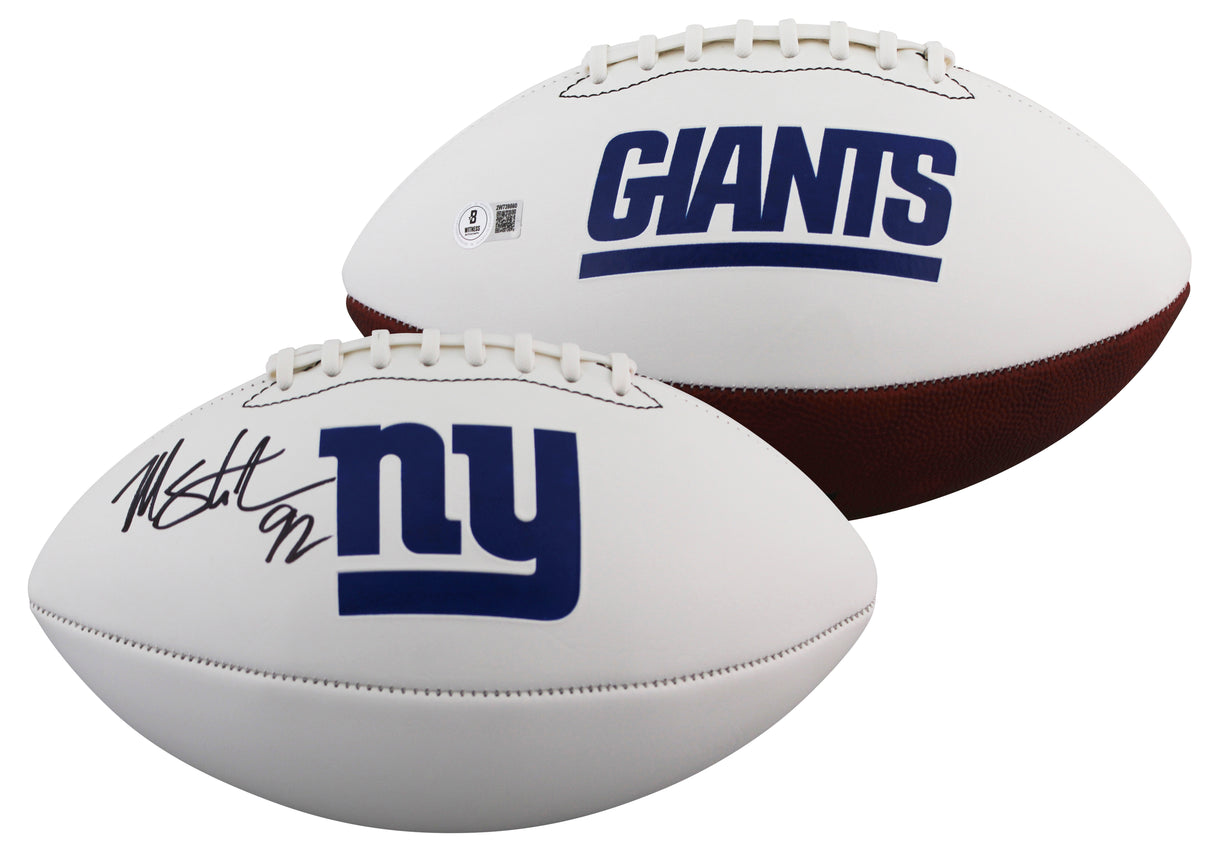 Giants Michael Strahan Signed Rawlings White Panel Football W/ Case BAS Witness