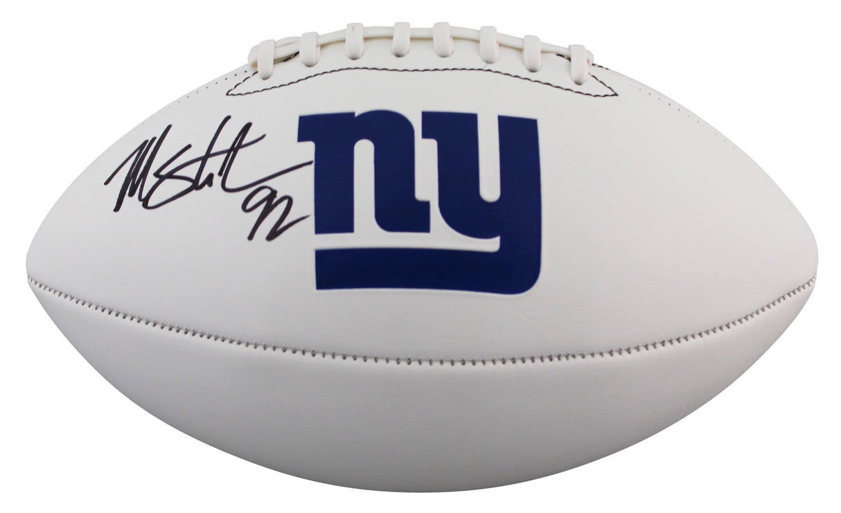 Giants Michael Strahan Signed Rawlings White Panel Logo Football BAS Witnessed
