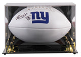 Giants Michael Strahan Signed Rawlings White Panel Football W/ Case BAS Witness