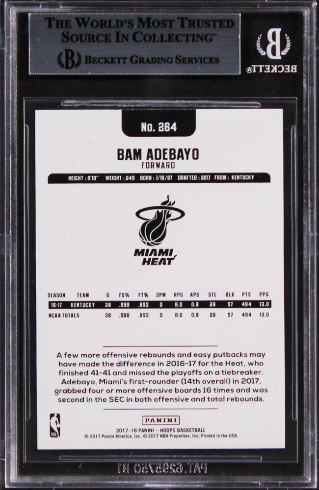 Heat Bam Adebayo Authentic Signed 2017 Hoops #264 Rookie Card BAS Slabbed
