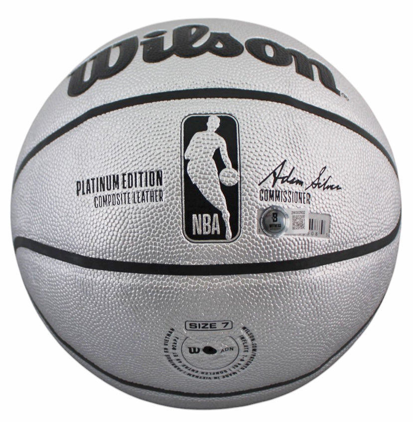 Lakers Magic Johnson Signed Silver Wilson Basketball W/ Case BAS Witnessed