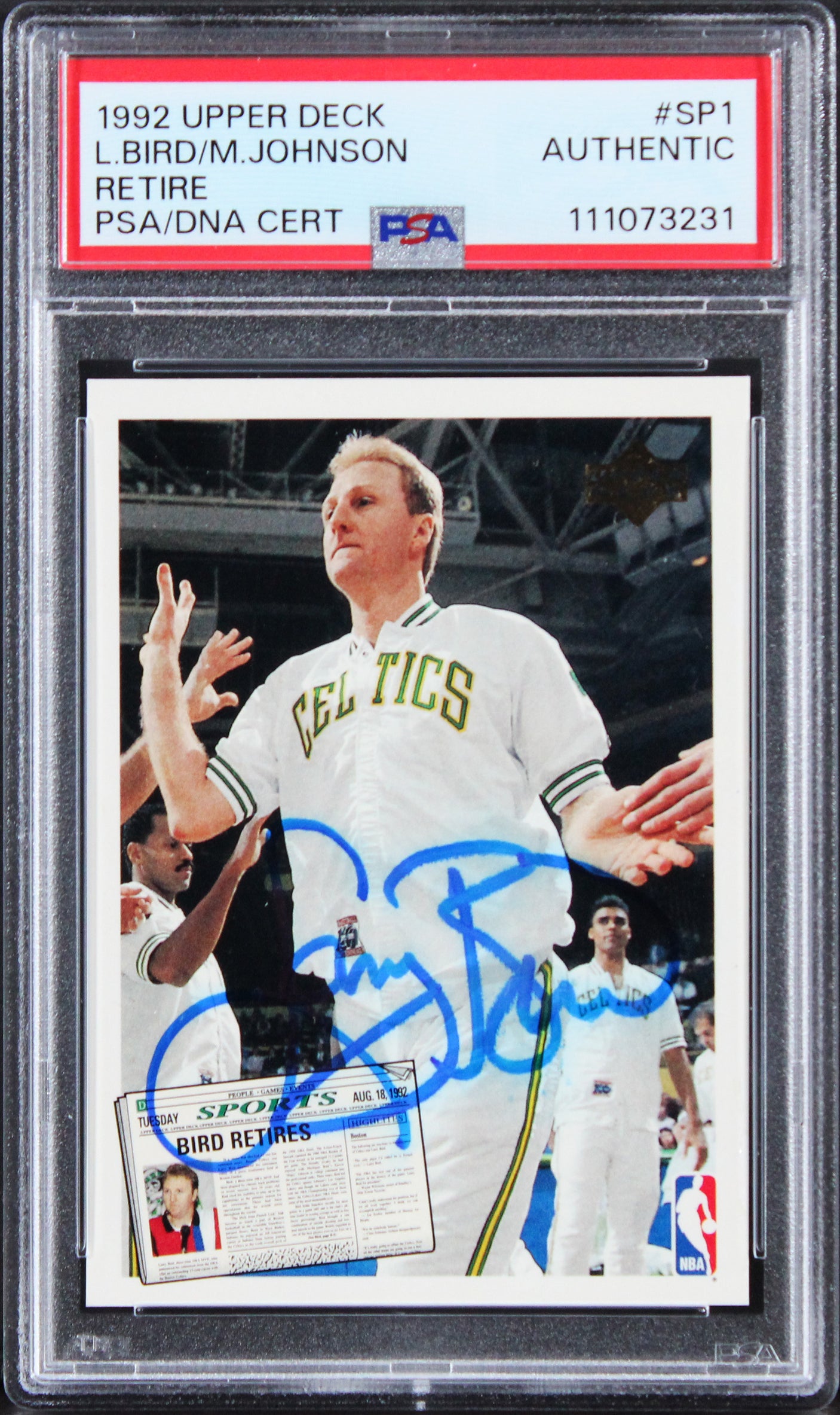 Larry Bird & Magic Johnson Signed 1992 Upper Deck #SP1 Card PSA/DNA Slabbed