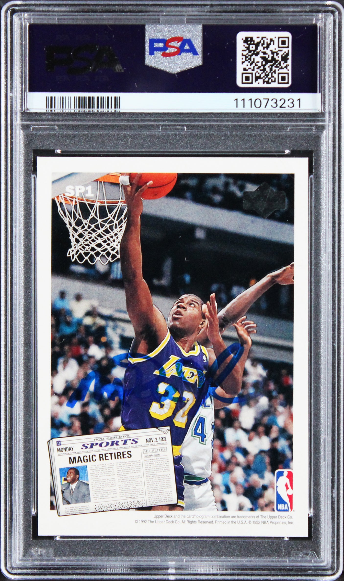 Larry Bird & Magic Johnson Signed 1992 Upper Deck #SP1 Card PSA/DNA Slabbed