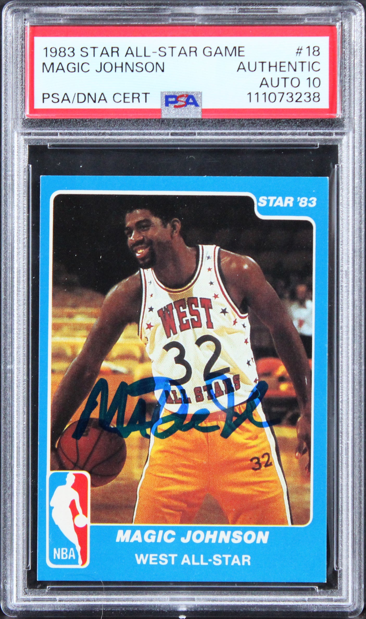 Lakers Magic Johnson Signed 1983 Star All-Star Game #18 Card Auto 10! PSA Slab