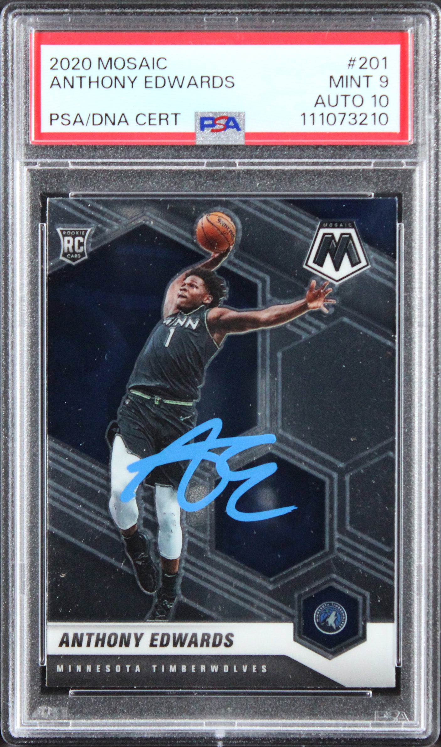 Anthony Edwards Signed 2020 Panini Mosaic #201 RC Card 9! Auto 10! PSA/DNA Slab
