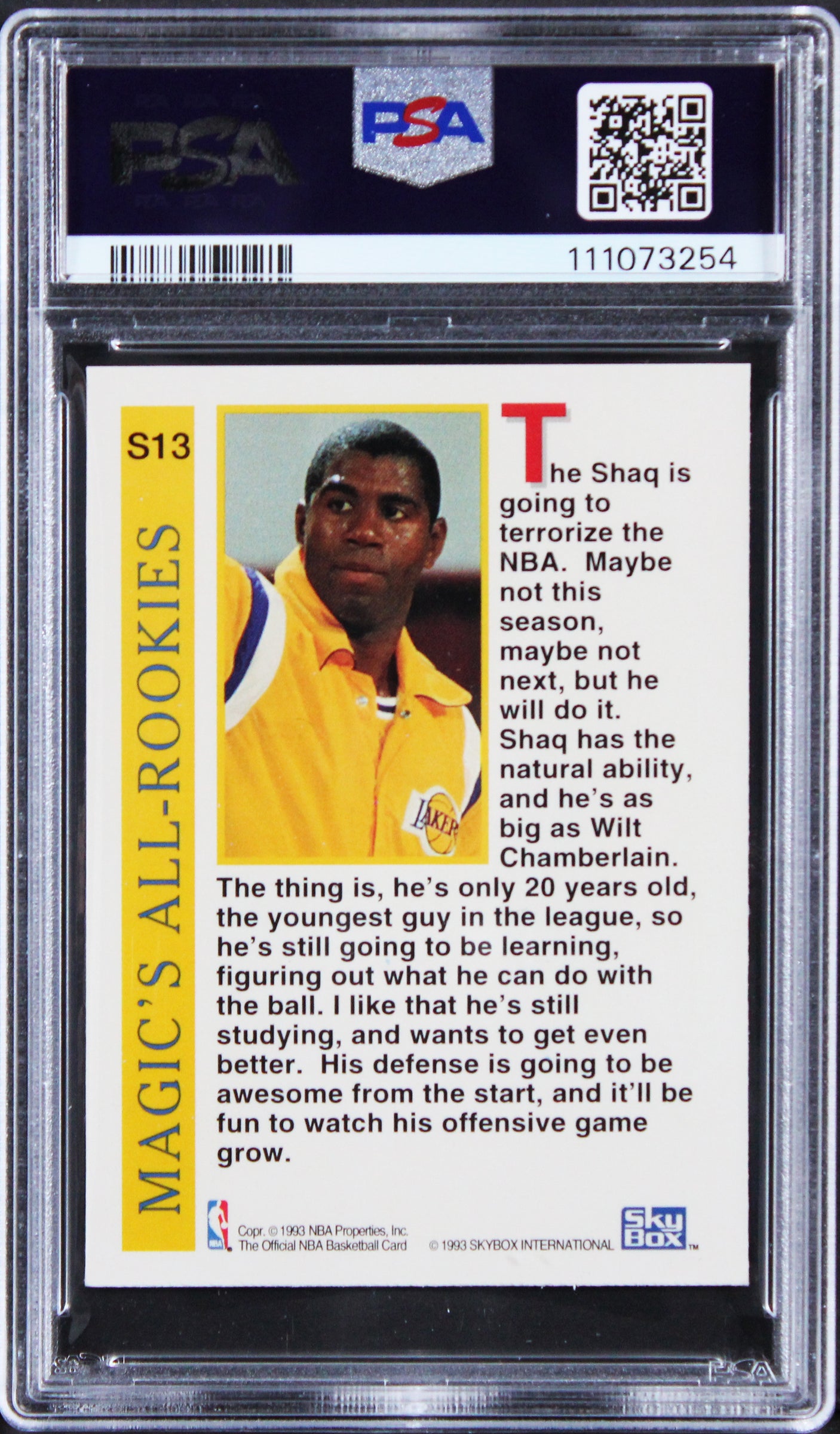 Magic Johnson & Shaquille O'Neal Signed 1995 Skybox #S13 Card Auto 10! PSA Slab