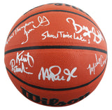Showtime Lakers (6) Johnson, Thompson, Worthy, Scott +2 Signed Basketball BAS W