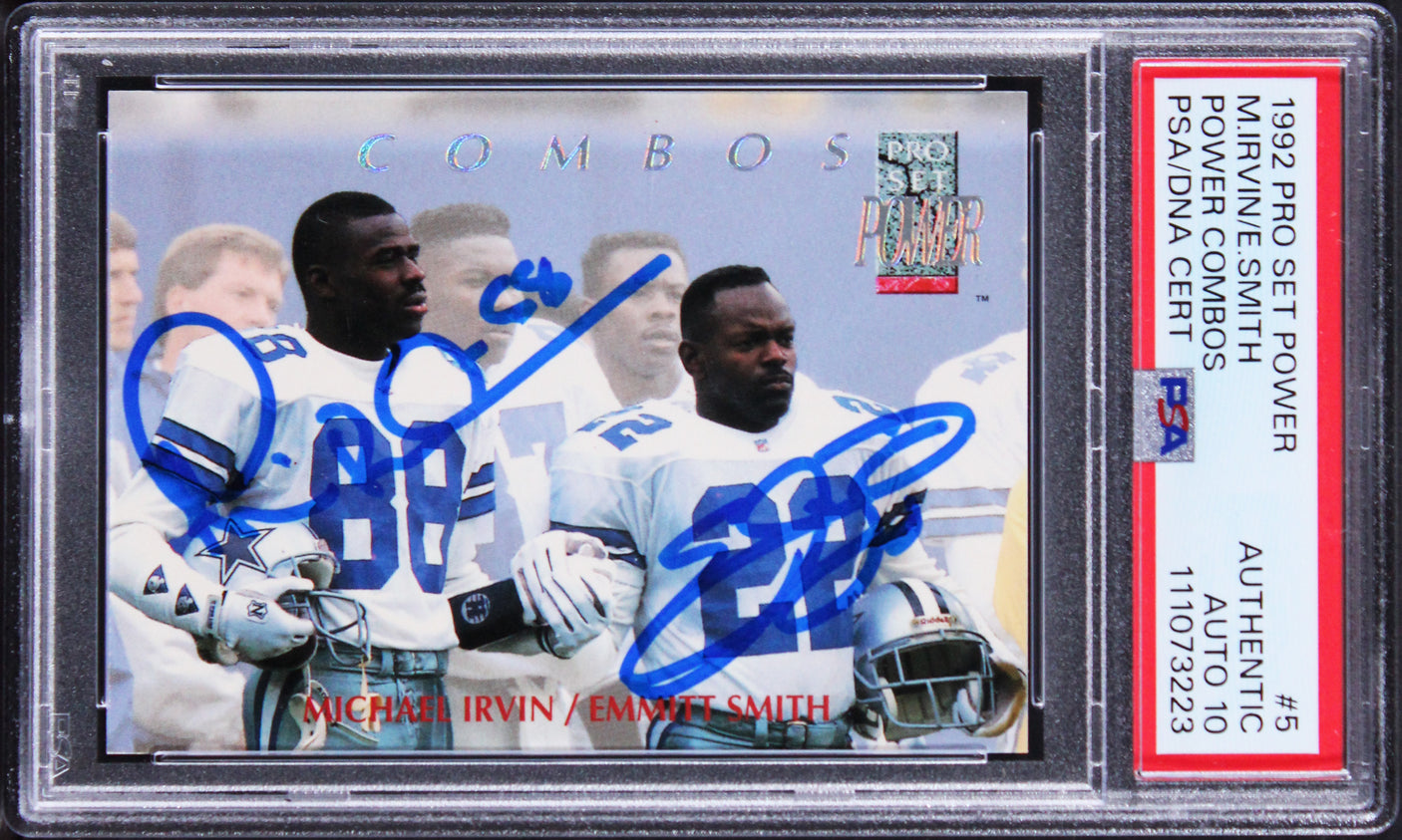 Emmitt Smith & Michael Irvin Signed 1992 Pro Set Power #5 Card Auto 10! PSA Slab