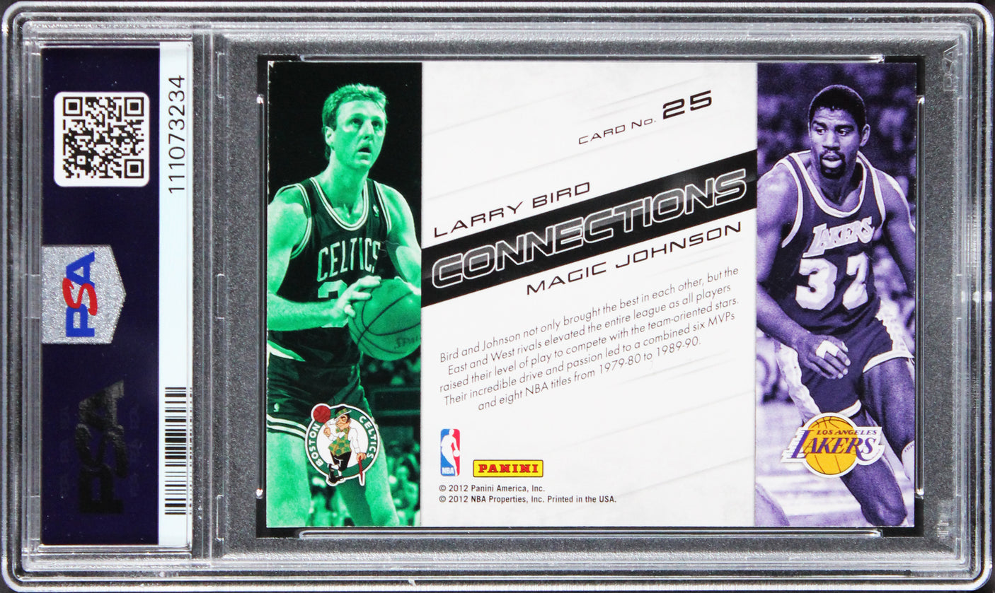 Larry Bird & Magic Johnson Signed 2012 Panini Prestige #25 Card Auto 10 PSA Slab