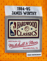 Lakers James Worthy "HOF 2003" Signed Yellow M&N HWC Swingman Jersey BAS Wit