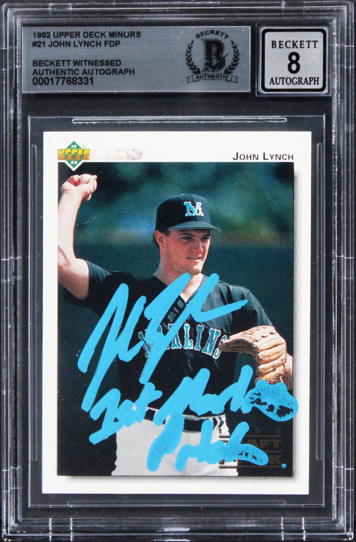 Marlins John Lynch Authentic Signed 1992 Upper Deck Minors #21 Card BAS Slabbed