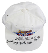 Magic Johnson & James Worthy "Finals MVP" Signed 1987-88 NBA Champions Hat BAS 1