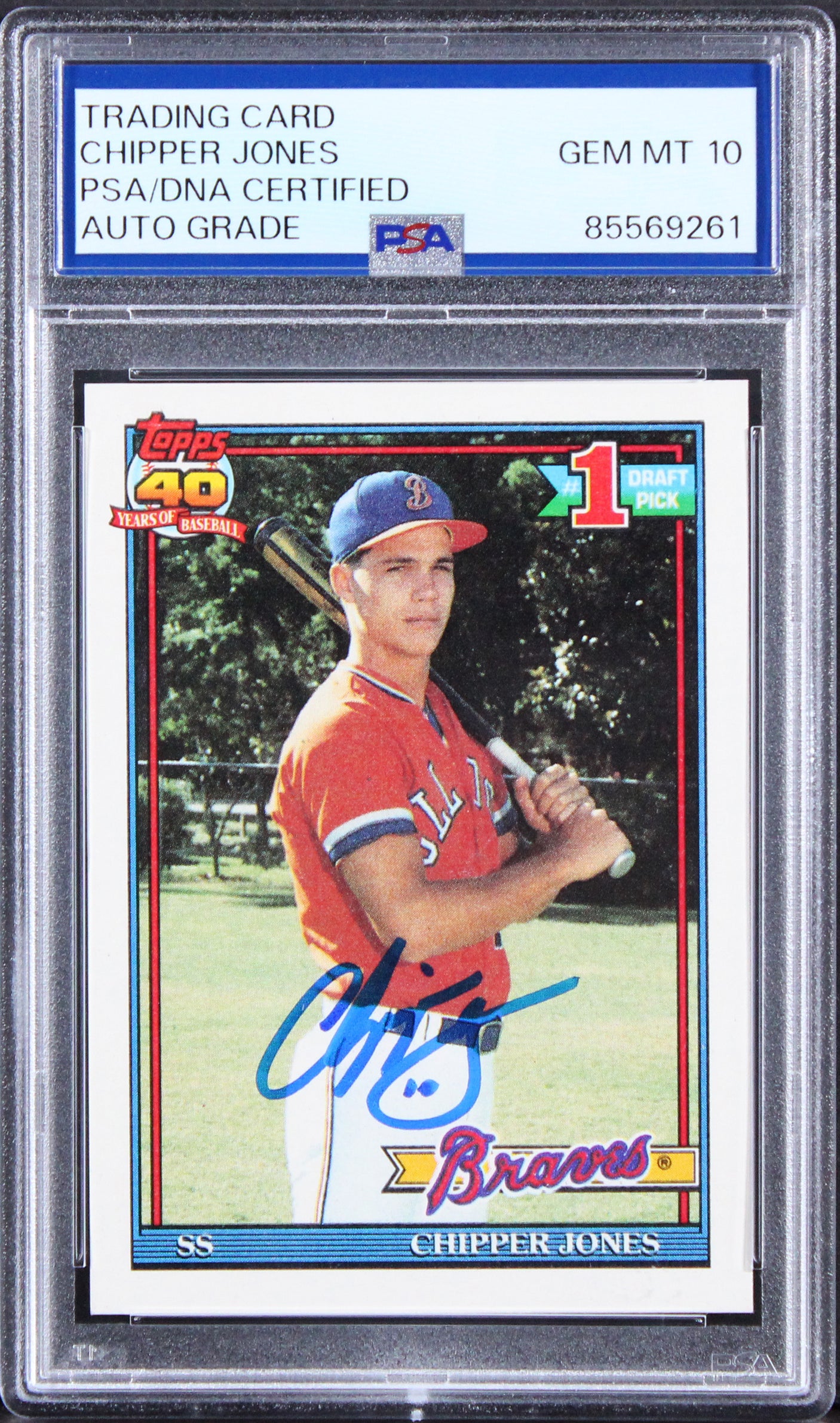Braves Chipper Jones Signed 1991 Topps #333 Rookie Card Auto 10! PSA/DNA Slabbed