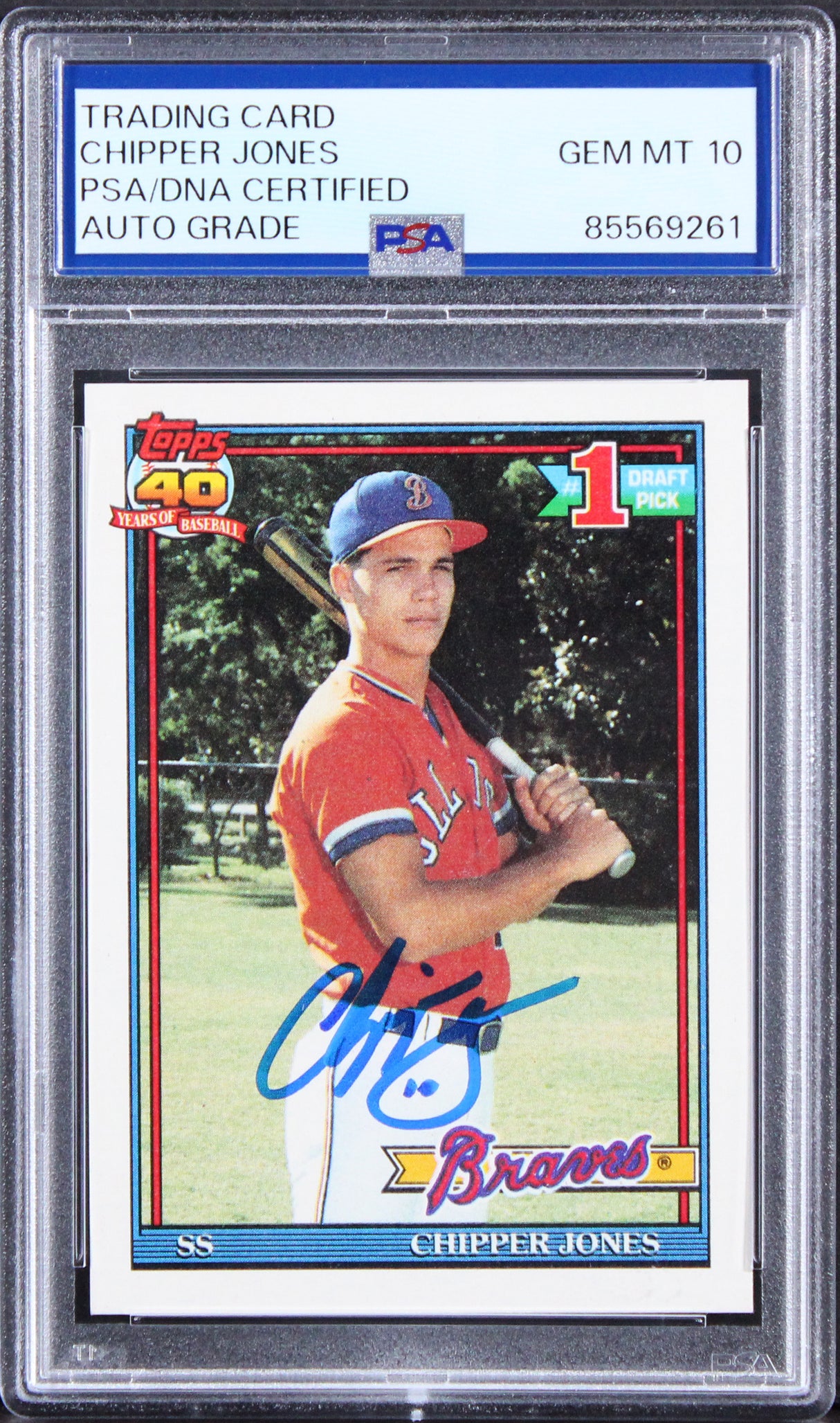 Braves Chipper Jones Signed 1991 Topps #333 Rookie Card Auto 10! PSA/DNA Slabbed