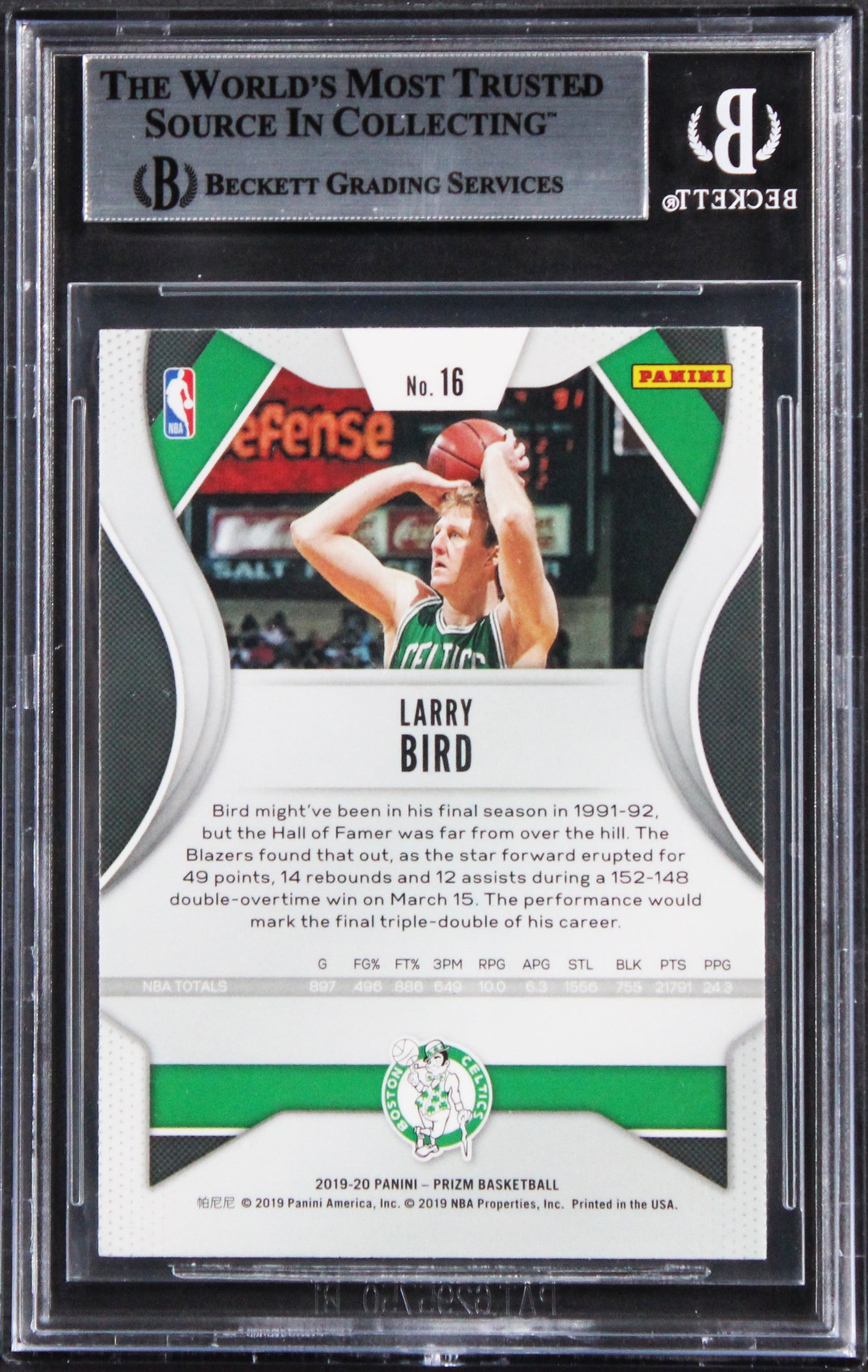 Celtics Larry Bird Authentic Signed 2019 Panini Prizm #16 Card BAS Slabbed
