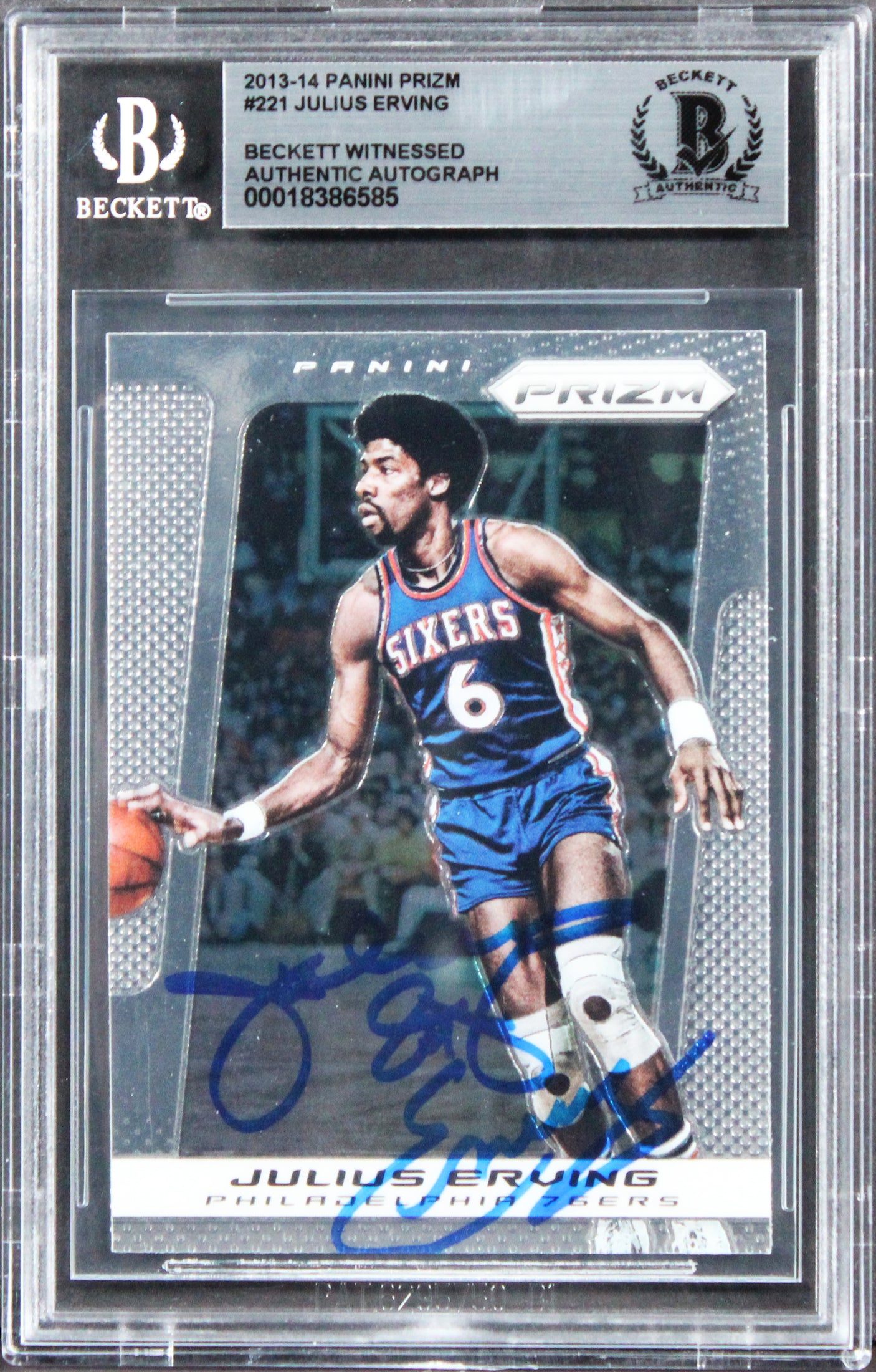 76ers Julius "Dr. J" Erving Signed 2013 Panini Prizm #221 Card BAS Slabbed