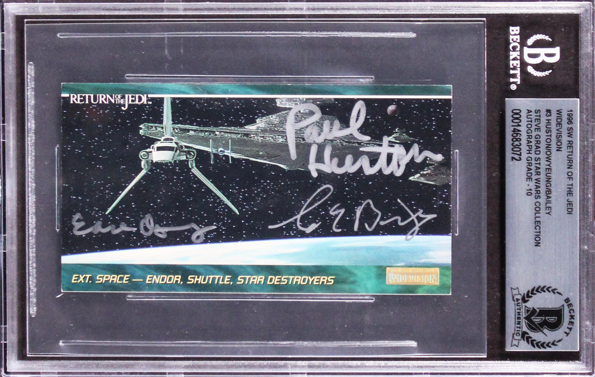 Star Wars (3) Huston, Bailey +1 Signed 1996 ROTJ WV #3 Card Auto 10! BAS Slab