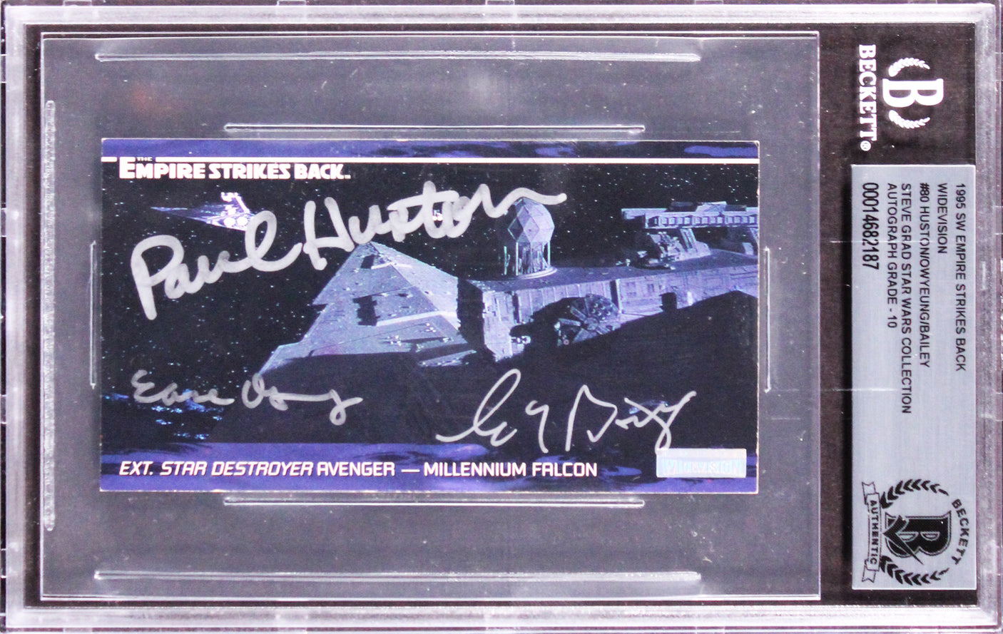 Star Wars (3) Huston, Bailey +1 Signed 1995 ESB WV #80 Card Auto 10! BAS Slabbed